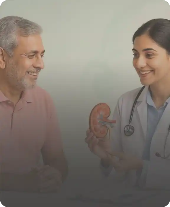 Doctor consulting elderly patient at Shravan Hospital, specializing in kidney care and dialysis - SHPL Care Network Verticals.